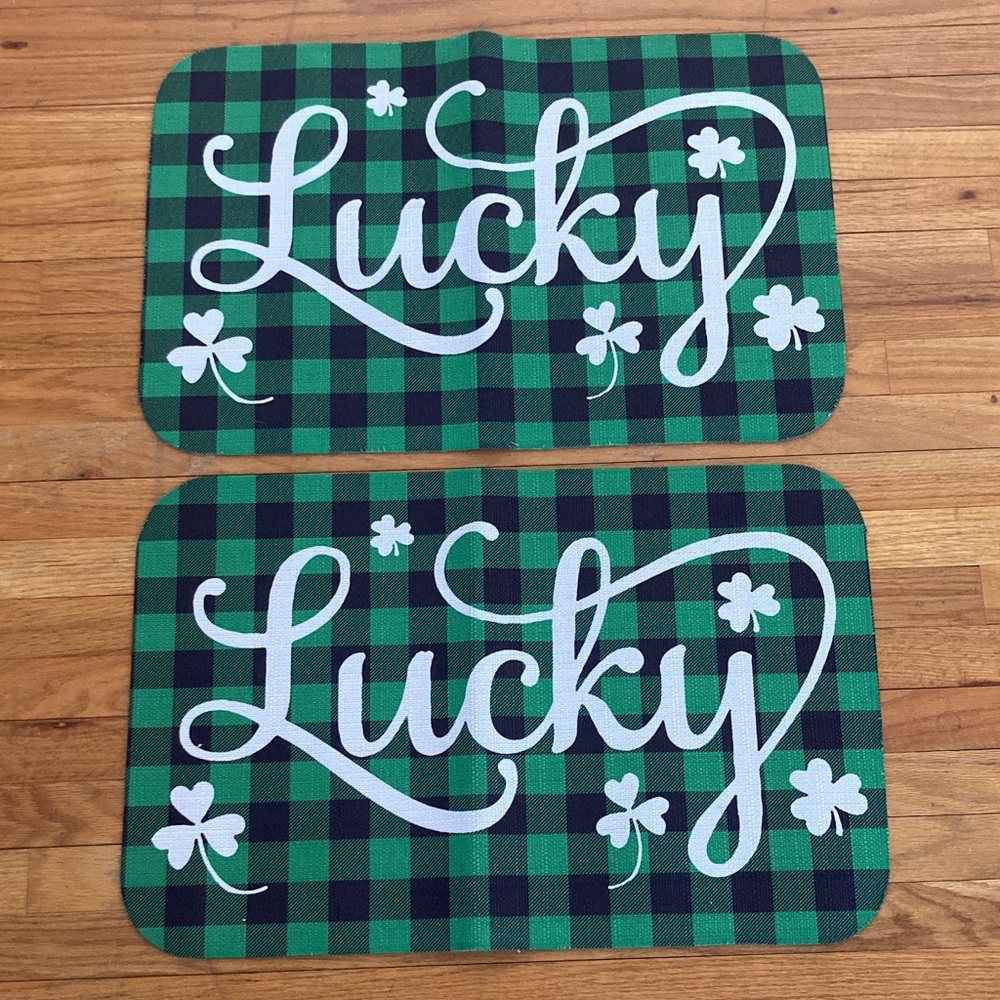Plaid 'Lucky' Doormat Set - Green and Black Shamrock New Without Tags